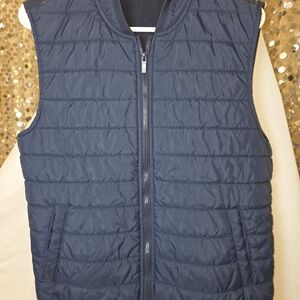 Zara Blue Quilted Vest with Stand-Up Collar